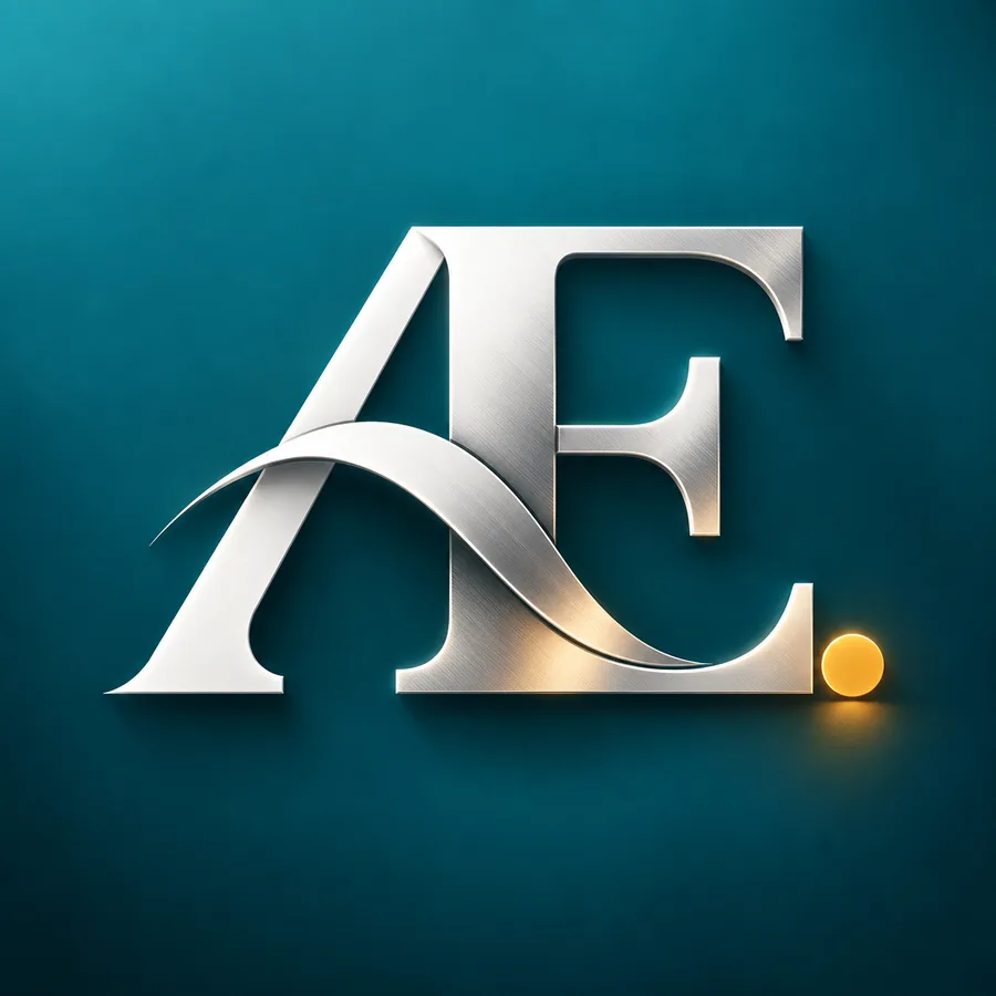 Il logo di Aestima: le lettere A ed E unite da una curva, con un punto ambra